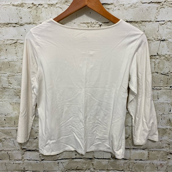 J Jill Cream 3/4 Sleeve Keyhole Tee Shirt - Picture 2 of 4